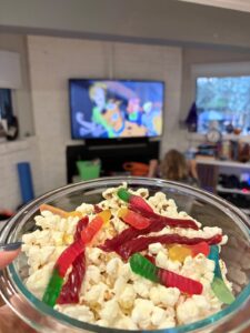 Witch’s Worms popcorn with gummy worms and Twizzlers for Scooby-Doo and the Witch’s Ghost.