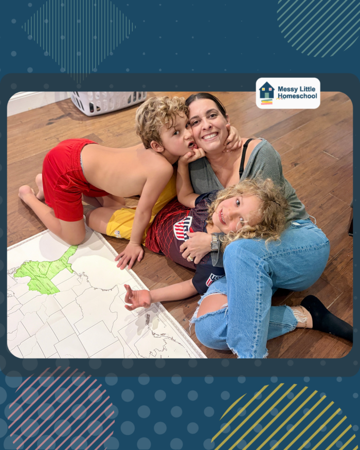 Family planning a month-long homeschool road trip using a US states map
